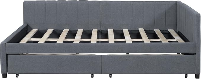 Harper & Bright Designs Full Size Upholstered Daybed with 2 Storage Drawers Sofa Bed Frame for Boys Girls Kids Adults Toddler No Box Spring Needed, Linen Fabric (Gray)