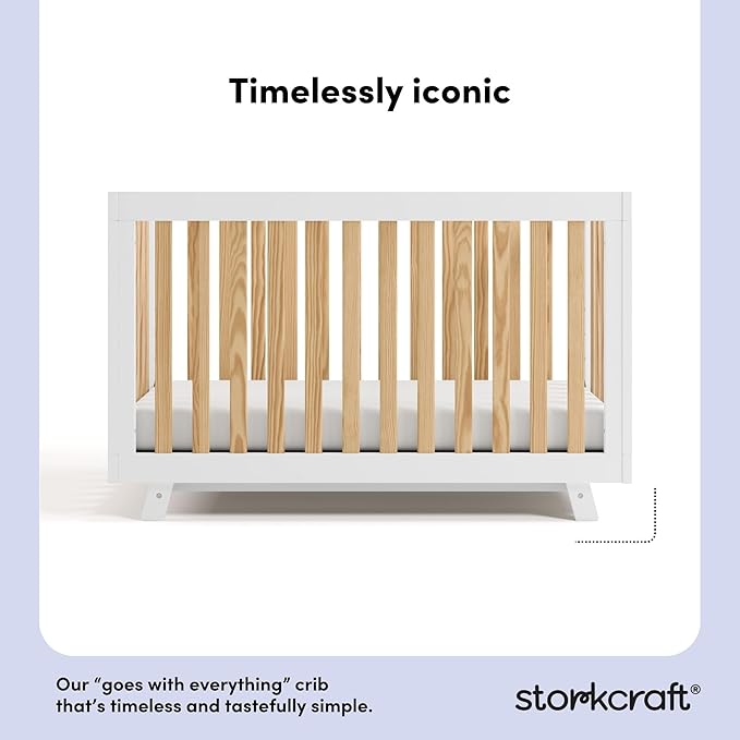 Storkcraft Beckett 3-in-1 Convertible Crib (Natural & White) – GREENGUARD Gold Certified, Fits Standard Crib Mattress, Converts to Toddler Bed and Daybed, 4 Mattress Heights, Grow-with-Me Design