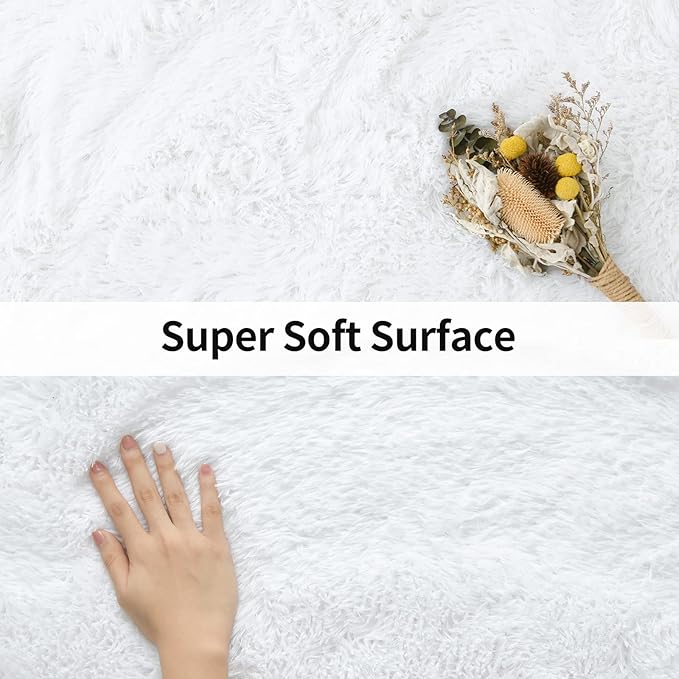 Merelax Soft Modern Indoor Large Shaggy Rug for Bedroom Livingroom Dorm Kids Room Home Decorative, Non-Slip Plush Fluffy Furry Fur Area Rugs Comfy Nursery Accent Floor Carpet 5x8 Feet, White