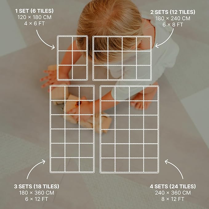 Toddlekind Playmat - Premium Foam Playmat, 4 x 6 feet, 6 Tile Extra Thick Foam Floor Puzzle Mat for Babies/Toddlers Stylish, Non-Toxic, Odorless. Perfect for Tummy Time, Crawling, and Play. Ideal for Nursery and Playroom. 0m+ (Golden Beige)