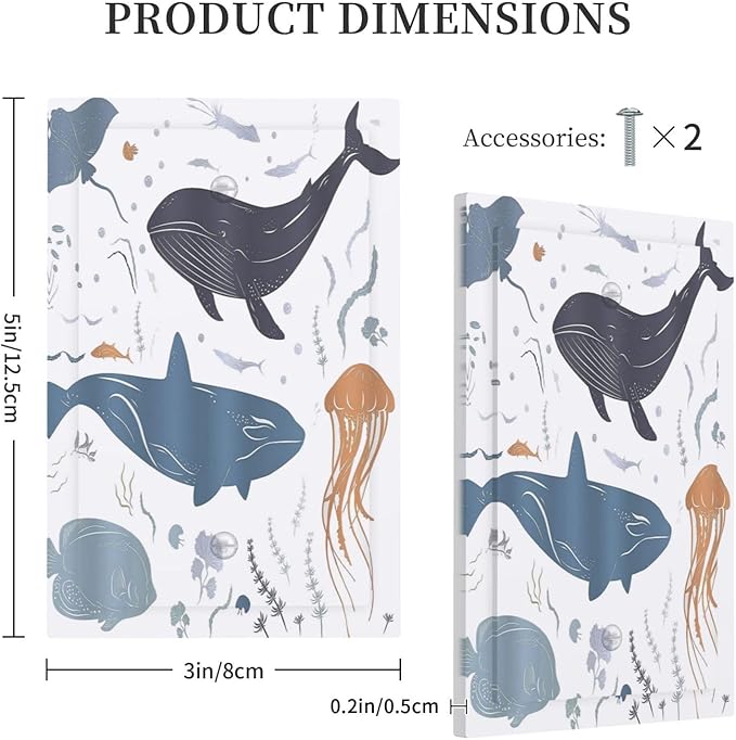 Kids Sea Animal Decorative 1 Gang Decorative light switch plate Blank Wall Plate No Device Switchplate Electrical Faceplate for Nursery Kidsroom Bedroom Decor