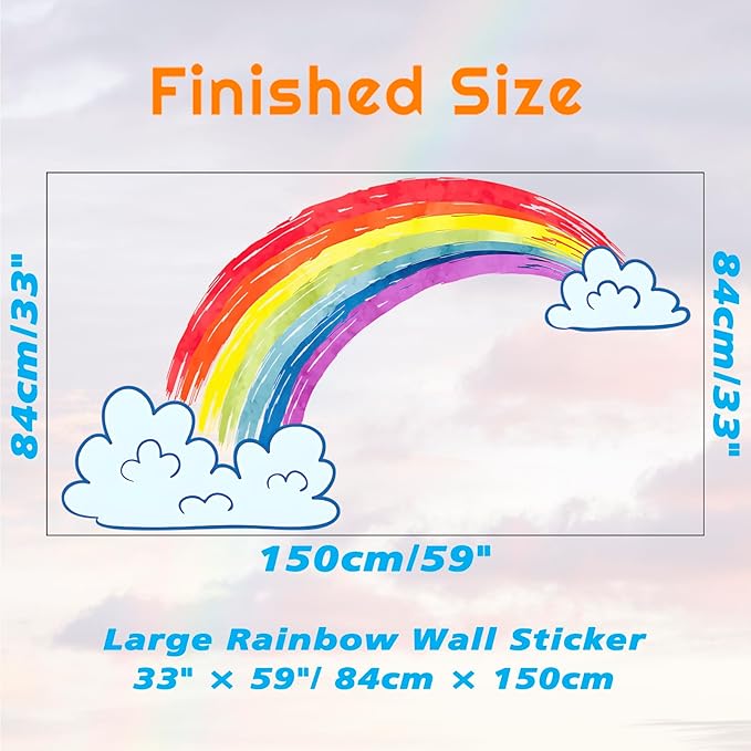 Rainbow Wall Decals Watercolor Rainbow Decor for Kids Room, Cute Watercolor Rainbow Wall Stickers Cloud Wall Decor Murals Decorations for Classroom Girls Room Nursery