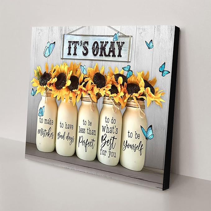Canvas Wall Art Modern Home Art Lovely Sunflower Motivational Canvas Quotes，Floral Summer Spring Collection Home Decor Artwork for Living Room Office Decor Framed Ready to Hang 12''x18''