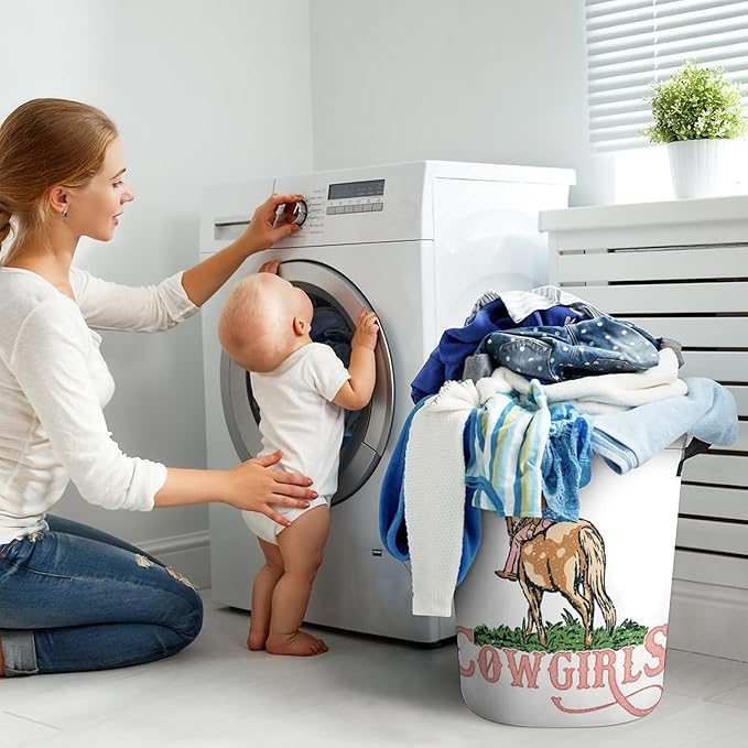 Pink Cowgirl Laundry Basket Western Laundry Hamper Clothes Hamper Toy Storage Bin for Bedroom Bathroom Cowgirl Decor