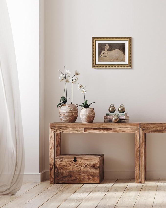 ARPEOTCY Vintage Gold Framed Wall Art, Easter White Rabbit Paintings, Aesthetic Canvas Picture Prints Artwork with Frame, Classical Victorian Wall Decor for Living Room Bathroom Bedroom 11x14 inch