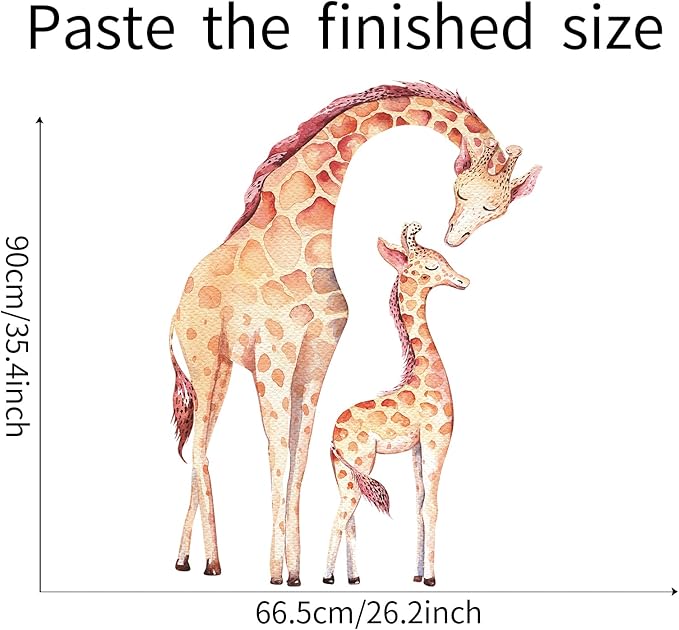 ROFARSO Lifelike Cute Lovely Mother and Child Giraffe Animal Wall Sticker Removable Wall Decal Peel and Stick Wall Art Decoration Home Decor for Nursery Kid Baby Bedroom Living Room Playing Room Mural