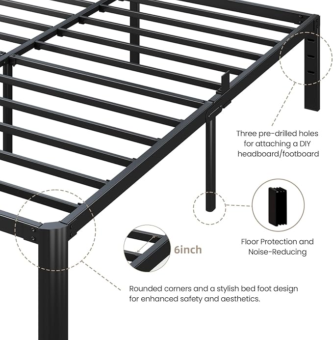 Metal Bed Frame Queen Size, 14 Inch 3500 lbs Heavy Duty Platform Bed Frames Steel Slats Noise Free No Box Spring Needed, Easy Assemble Sturdy Bedframe with Storage and Mattress Retainers