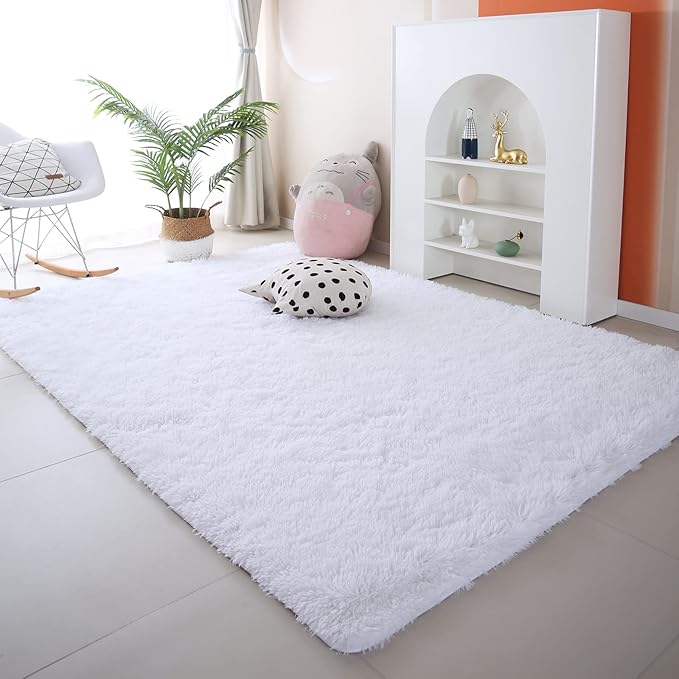 White Rug 5x8 for Living Room: White Fluffy Area Rugs for Bedroom-White Shag Area Rug,Indoor Ultra Soft Fluffy Plush Carpet for Living Room,Bedroom (5x8 Feet, White)