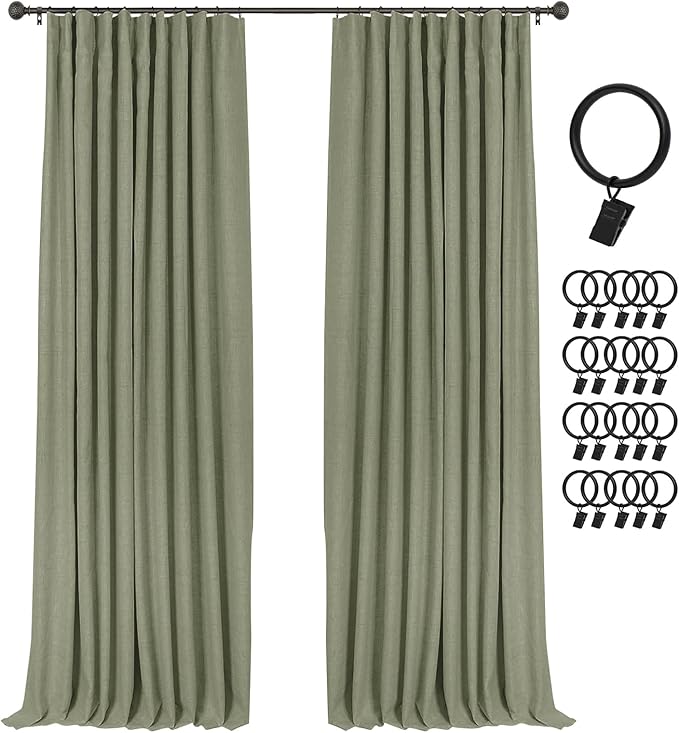 INOVADAY 100% Blackout Curtains for Bedroom, Black Out Curtains 96 Inch Long, Polyester Blackout Drapes, Thermal Insulated Room Darkening for Living Room, 2 Panels - Light Sage Green, W50xL96