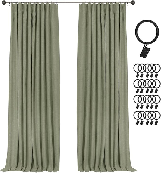 INOVADAY 100% Blackout Curtains for Bedroom, Black Out Curtains 108 Inch Long, Polyester Blackout Drapes, Thermal Insulated Room Darkening for Living Room, 2 Panels - Light Sage Green, W50xL108