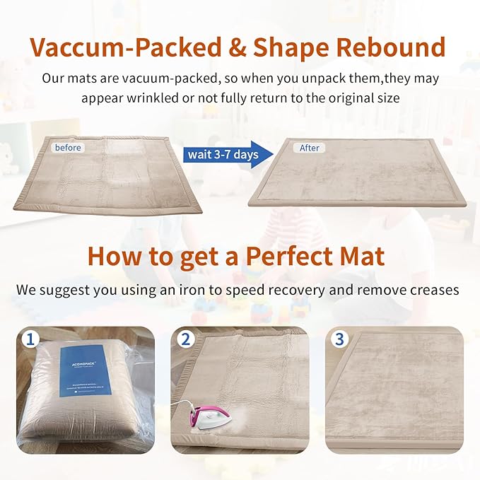 ACOMOPACK Baby Play Mat for Floor,1.3" Thick Memory Foam Area Rug for Living Room,Soft Velvet Crawling with Non-Slip Bottom for Kid,Toddler,71"×79" Tummy Time Nursery Rugs,Yoga（Beige）