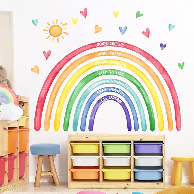 Tanlaby 56x35'' Large Rainbow Wall Decals Inspirational Quote Rainbow Wall Stickers Peel and Stick Stickers Waterproof Wallpaper for Girls Kids Bedroom Nursery Playroom Classroom