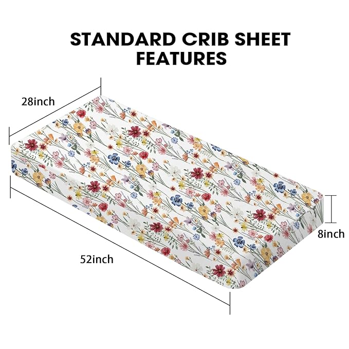 Little Grape Land Crib Sheets for Girls and Boys, 2pk Baby Crib Fitted Sheet for Standard Size Crib and Toddler Mattress, Super Soft Baby Sheet (Spring Flower & Beige)