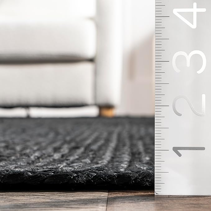 nuLOOM 4x6 Rigo Jute Hand Woven Area Rug, Black, Solid Farmhouse Design, Natural Fiber, For Bedroom, Living Room, Dining Room, Hallway, Office, Kitchen, Entryway