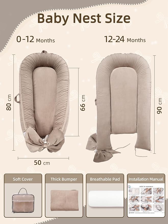 Baby Lounger, Infant Lounger for Newborn,Portable Baby Nest Cover Breathable & Soft, Newborn Essentials
