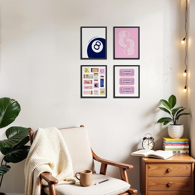 OFJE Trendy Luck 8 Ball Matchbook Cheetah Wall Art Prints Set of 4,Preppy Leopard Posters for Girls Room Bedroom Dorm Apartment Decor, 8x10 Unframed