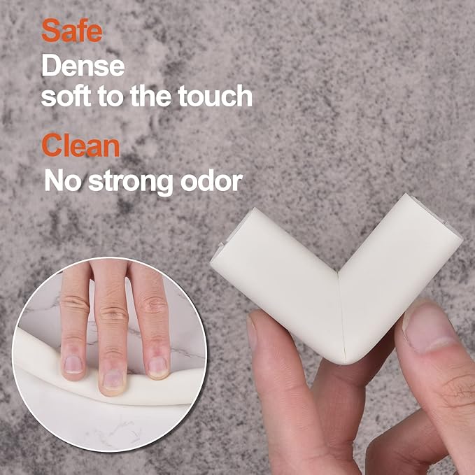 Baby Proofing Edge and Corner Guards, Safety 3M Pre-Taped Furniture Bumper, [16.40ft Edge + 4 Corners] Baby Corner Protector for Fireplace, Table, Stair, Cabinet (White)