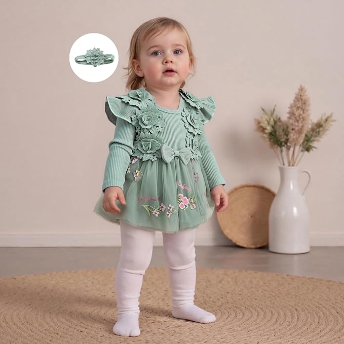 Giraropa Baby Girl Fall Winter Clothes Long Sleeve Romper Dress + Socks + Headband Newborn Infant Cute Casual Outfits