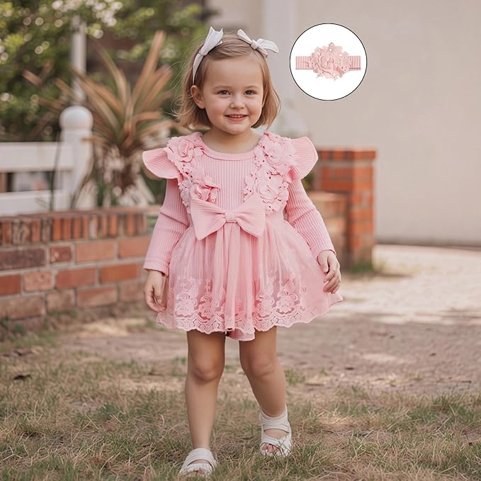 Giraropa Baby Girl Fall Winter Clothes Long Sleeve Romper Dress + Socks + Headband Newborn Infant Cute Casual Outfits