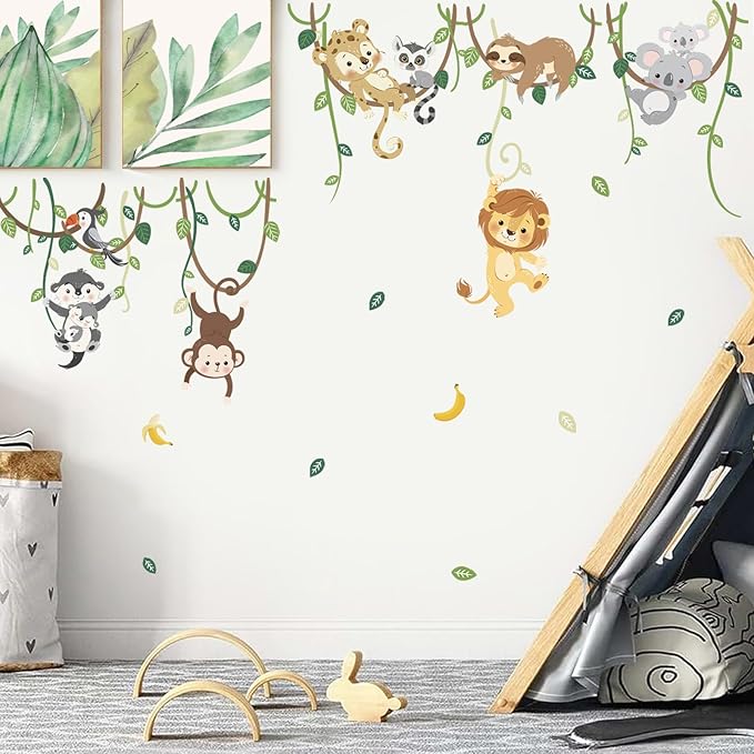 decalmile Jungle Animals Safari Wall Decals Lion Monkey Koala Wall Stickers Baby Nursery Kids Room Toddler Room Wall Decor