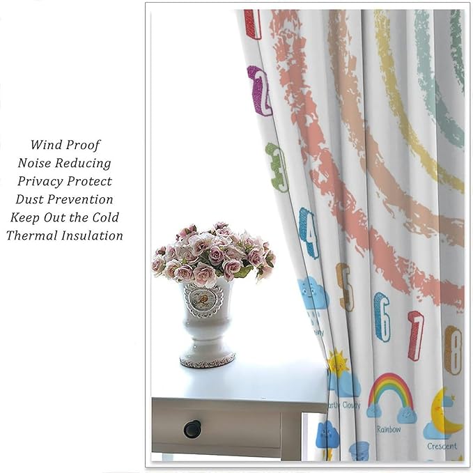 Kids Alphabet Curtain, Funny Cartoon Animal Rainbow Learning, Educational Boys Girls Children Printed Rod Pocket Blackout Window Treatments for Bedroom Living Room Nursery 55" W X 63" L