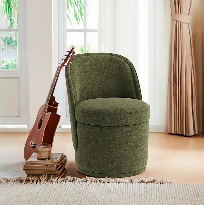 Swivel Accent Chair, 360° Swivel Chair with Hidden Storage, Modern Small Barrel Swivel Armchair for Living Room/Bedroom, Green