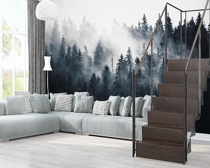 XMPMBM-Misty Forest Fabric Wallpaper Pine Forest Living Room Bedroom Bathroom Wall Mural-W 176" X H 113"（138 Square Foot）