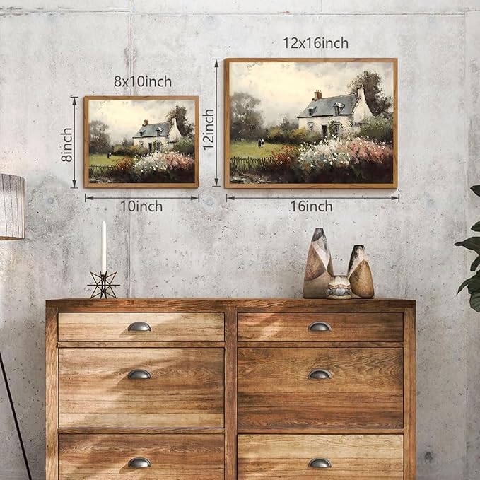OIQArtOIQ Vintage Landscape Canvas Wall Art Framed Natural Scenery Painting Artwork Prints France Country Wilderness Farmhouse Decor Pictures Kitchen Bedroom Living Room Bathroom