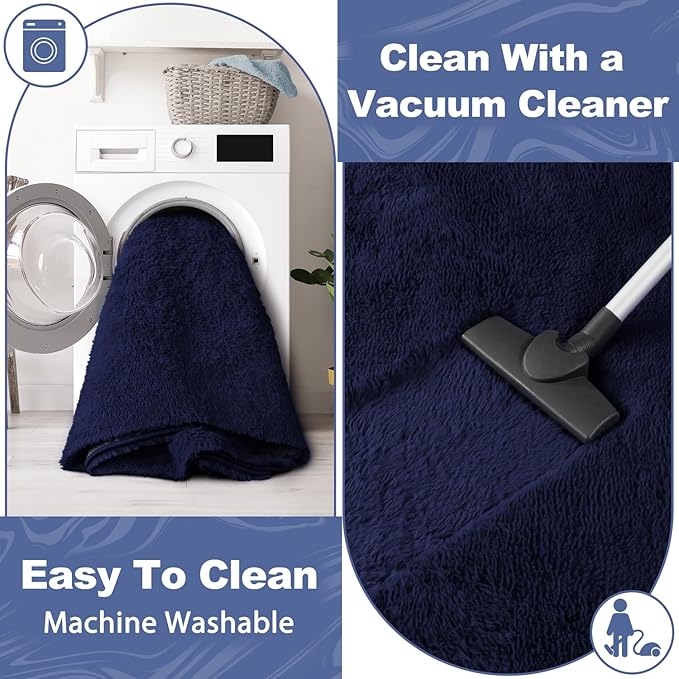 EVOIONOS Ultra Soft Area Rug for Bedroom, 4x6 Machine Washable Fluffy Shag Rug for Living Room, Plush Non Slip Carpet Indoor Floor Bedside Nursery Kids Girls Room Dorm, Home Decor Aesthetic, Navy Blue
