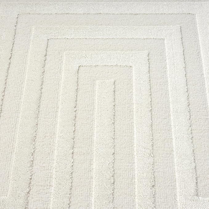 Abani Neutral Cream Area Rug 2' x 3' for Living Room, Bedroom - Tone-on-Tone Geometric Design - Durable & Easy to Clean