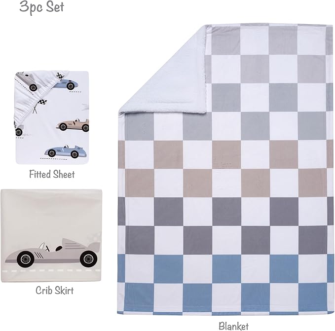 Lambs & Ivy Little Racer 3-Piece Cars/Transportation Baby Crib Bedding Set