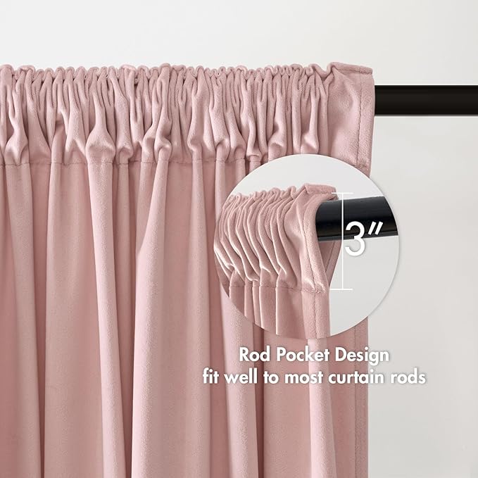 MIULEE Baby Pink Velvet Curtains Thermal Insulated Blackout Curtain Drapes for Bedroom Living Room Darkening 90 Inches Long Curtains Panels Rod Pocket Set of 2