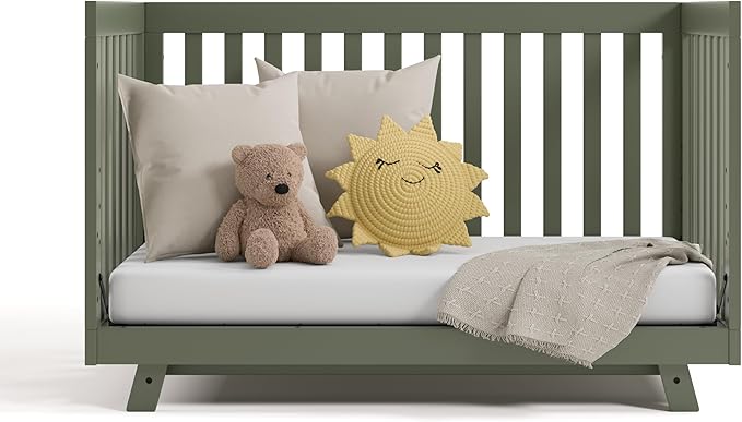 Storkcraft Beckett 3-in-1 Convertible Crib (Olive) – GREENGUARD Gold Certified, Fits Standard Crib Mattress, Converts to Toddler Bed and Daybed, 4 Adjustable Mattress Heights, Grow-with-Me Design