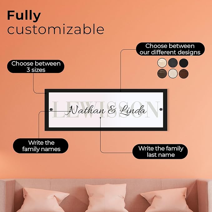 EGD Custom Family Name Wall Sign | Personalized Nameplate for Family Room, Living Room, or Nursery | Custom Acrylic Name Sign | Multiple Size Options