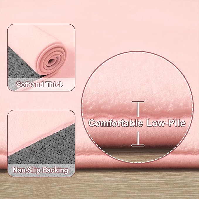 Amearea Modern Washable Runner Rugs, 2x4 Feet Pink Bedroom Runner Rug, Small Area Rugs for Bedroom Living Room, Non Slip Memory Foam Rug for Hallway Entryway Kids Boys Girls Room Laundry Room