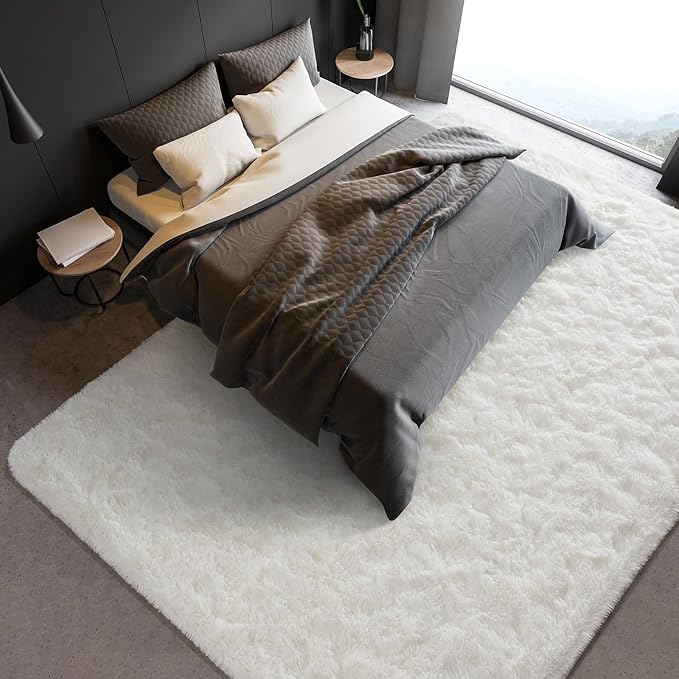 BENRON Soft Fluffy Rugs for Living Room 8 x 10 Cream White, Extra Large Area Rug for Bedroom Dining Table Office Kids Nursery Room, Machine Washable