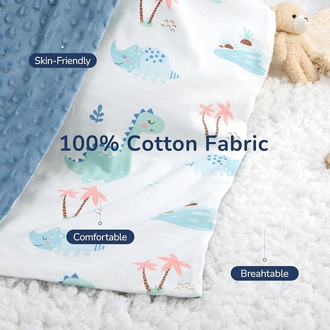 Baby Blankets for Unisex Boys Girls, Reversible Super Soft Blankets for Toddlers with Cotton Front and Dotted Fleece Backing, Lightweight Warm Crib Blanket for All Seasons 30"x40"(Dinosaur)