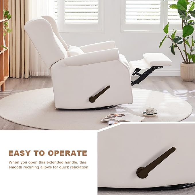 Nursery Swivel Glider Recliner,Rocking Chair Nursery with Footrest,Rocking Recliner Chair for Nursery,Glider Rocker Recliner for Living Room & Bedroom,Beige