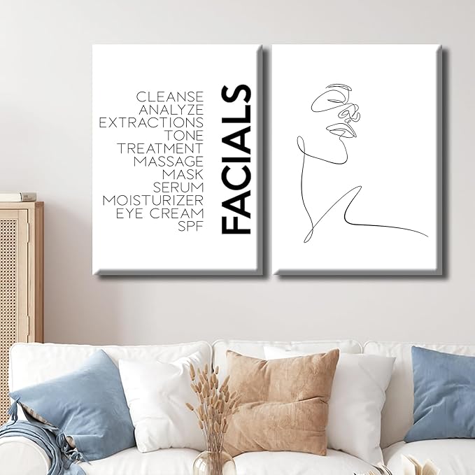 LUHDFYS Minimalist Wall Art Prints Black and White Abstract Line Art Facials Quotes Wall Art Spa Beauty Decor Woman Face Sketch One Line Drawing Wall Art Wrapped Canvas
