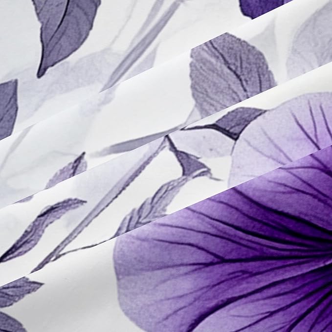 Nayoroom Purple Floral Comforter Set Queen Size Lavender Blooming Flower Leaf Printed Spring Comforter 3 Pcs Soft Lightweight Cottagecore Bedding Set for All Seasons (1 Comforter, 2 Pillowcases)