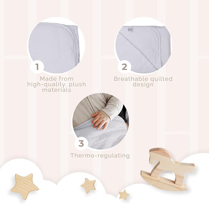 Nyte Nyte Baby - 1.0 TOG Soft Baby Quilted Blanket - Lightweight and Breathable, Ideal for Newborns and Toddlers, 39" x 57", Machine Washable, Fog with Stars