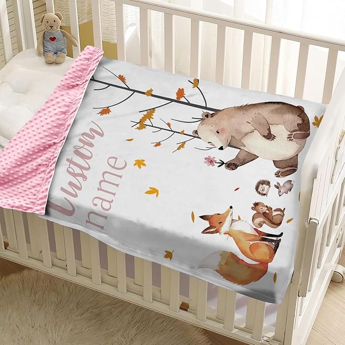 Personalized Baby Blankets for Girls, Custom Name Fox Sika Deer Design Baby Blanket, Soft Receiving Blanket for Newborns and Toddlers, Ideal for Baby Showers and Nursery Decor
