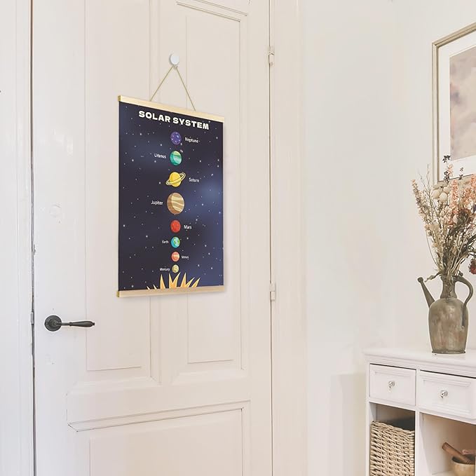 CGBHW Solar System Poster Hanger Frame, Outer Space Planet Solar System Posters Wall Art Hanging Decor for Toddler Boy Kids Room Playroom Nursery，Astronomical Education Wall Art Decor, 12x16Inch
