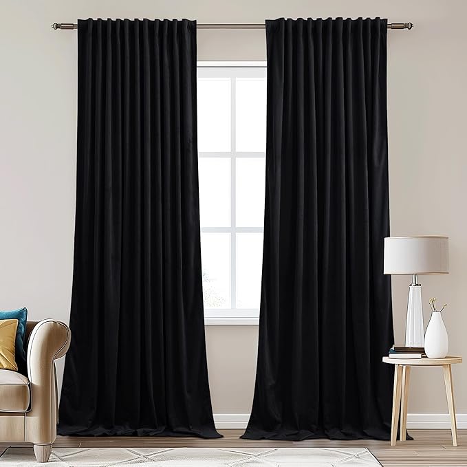 StangH Blackout Velvet Curtains 90 inches Thermal Insulated Privacy Drapes for Bedroom Light Control & Privacy Perfect for Theater Living Room Sliding Door, W62 x L90, 2 Panels