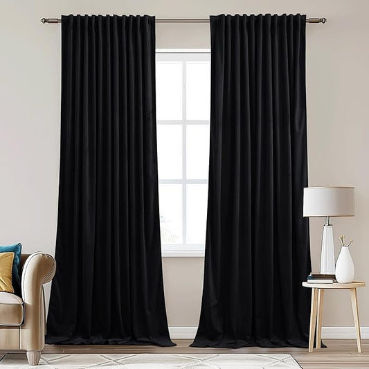 StangH Blackout Velvet Curtains 90 inches Thermal Insulated Privacy Drapes for Bedroom Light Control & Privacy Perfect for Theater Living Room Sliding Door, W62 x L90, 2 Panels