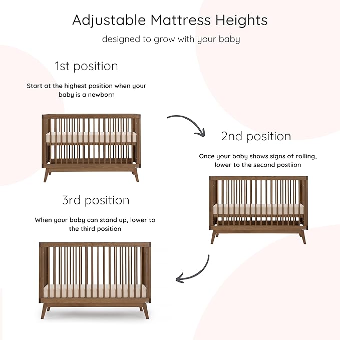 dadada Baby Soho 3 in 1 Convertible Wooden Crib to Toddler Bed - Made in Italy, GREENGUARD Gold Certified, Baby-Safe Finish, Sustainable Beech Wood, Modern Design, 3 Adjustable Heights (Walnut)