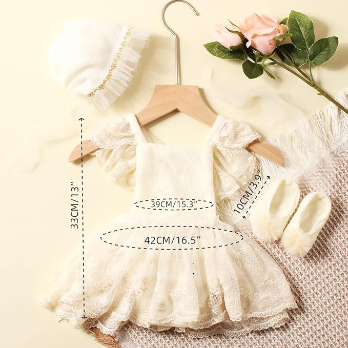 Ylsteed Newborn Photography Props - Lace Romper with Headband, Infant Photo Shoot Outfit for Girls - Dress, Hat, and Shoes Included