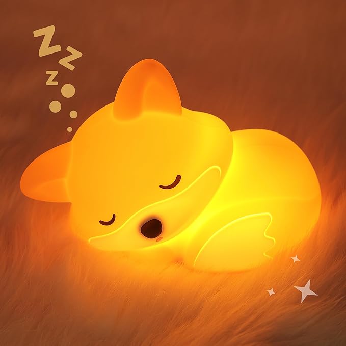 Fox Night Light, Cute Silicone Lamp with Dimmable 20 Mins Timer, Squishy Animal Nightlight Kids Bedside Decoration Light, Christmas White Elephant Gifts Idea for Baby Girl Boy Friend