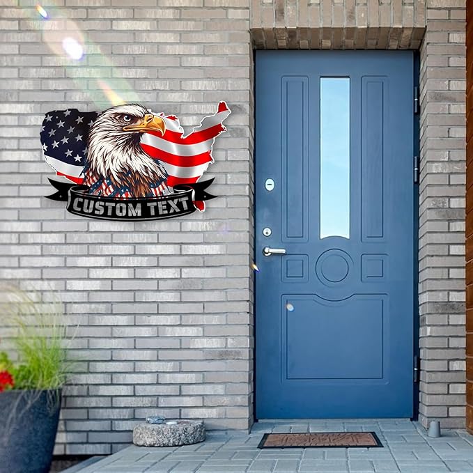 Personalized Eagle Metal Wall Art, American Flag Wall Decor, Colorful Eagle Wall Signs Fourth of July Decorations, Metal Wall Decor For Home Office/Living Room/Indoor/Outdoor