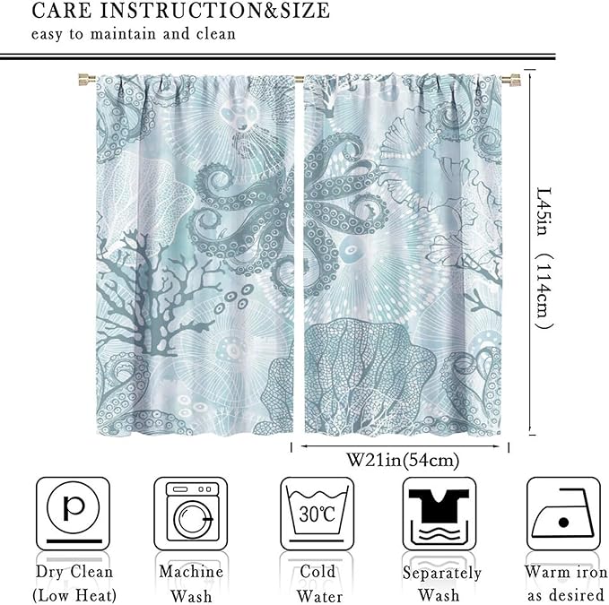 Coastal Window Curtains,Nautical Beach Themed Thermal Insulating Decor Curtain for Living Room, Bedroom Set 2 Panels,42x45 Inches